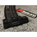 The Magblock 10 round limiter for the AK47 Pmag installs by replacing the original orange locking plate. The spring firmly snaps into the spring catch as shown. 